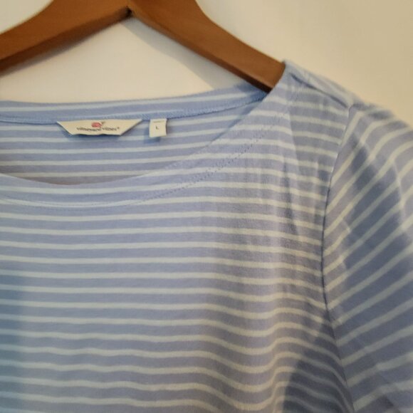 Women's Vinyard Vines L 3/4 Sleeve Blue Stripe Shirt - Picture 2 of 3